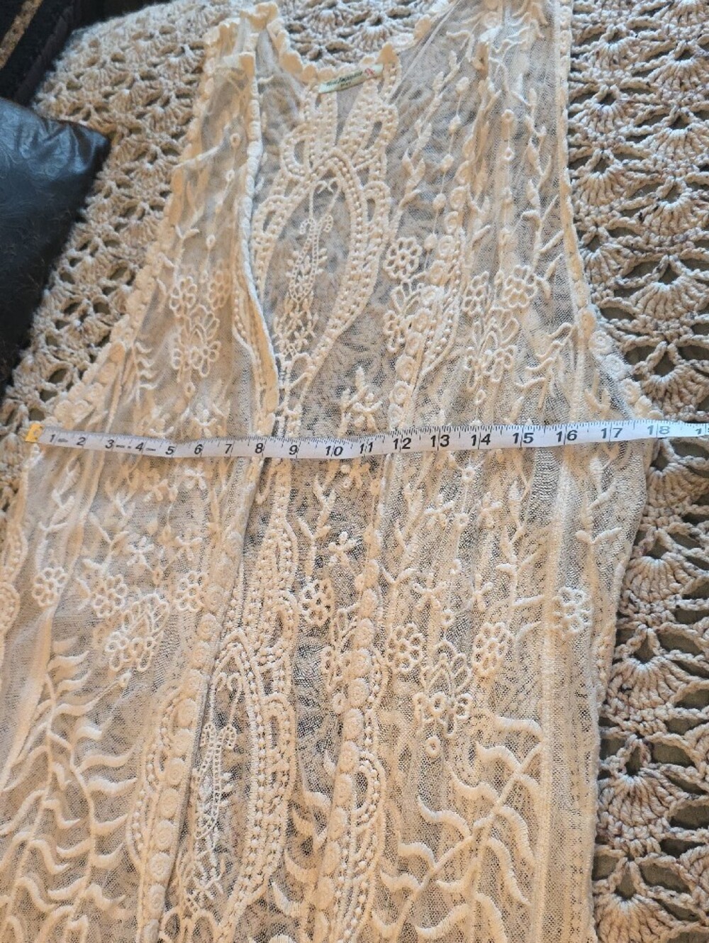 Lace Crochet Long Vest - Cream Women's Accessory - Picture 3 of 4
